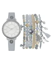 Jessica Carlyle Women's Analog Gray Strap Watch 32mm with Beaded Bracelets Set