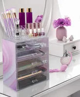 Sorbus 2 Piece Acrylic Makeup and Jewelry Storage Organizer Case (6 Drawers and Lipstick Tray) - Tie Dye Pink