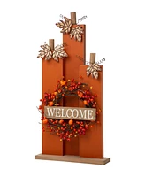Glitzhome 30" H Fall Lighted Wooden Pumpkin Decor with Wreath