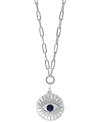 Effy Sapphire (1/5 ct. t.w.) & Diamond (3/8 ct. t.w.) Evil Eye 16" Pendant Necklace in Sterling Silver