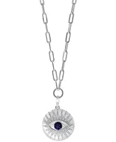 Effy Sapphire (1/5 ct. t.w.) & Diamond (3/8 ct. t.w.) Evil Eye 16" Pendant Necklace in Sterling Silver