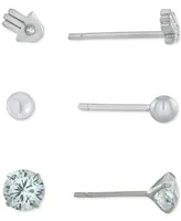 Giani Bernini 3-Pc. Set Cubic Zirconia, Hamsa Hand, & Polished Ball Stud Earrings in Sterling Silver, Created for Macy's