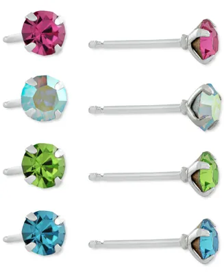 Giani Bernini 4-Pc. Set Fine Crystal Stud Earrings in Sterling Silver, Created for Macy's