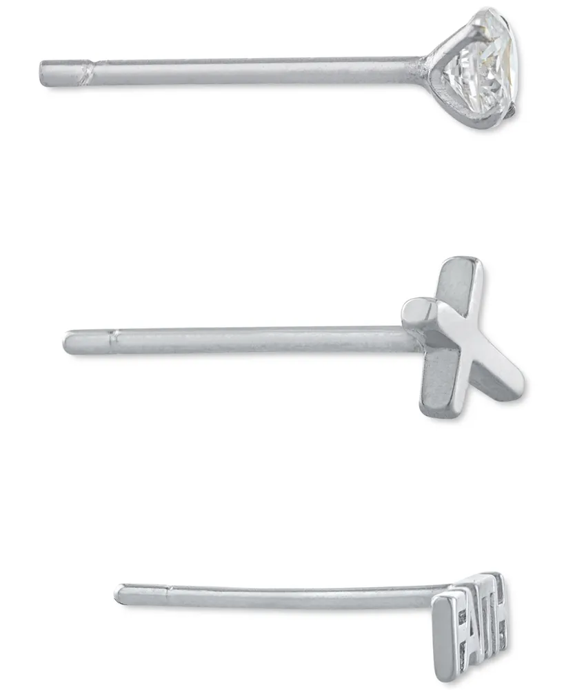 Giani Bernini 3-Pc. Set Cubic Zirconia & Faith-Themed Stud Earrings in Sterling Silver, Created for Macy's