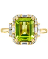 Effy Peridot (3-1/3 ct. t.w.) & Diamond (1/4 ct. t.w.) Halo Ring in 14k Gold