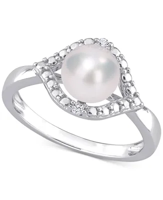 Cultured Freshwater Pearl (7mm) & Lab-Created White Sapphire Accent Ring Sterling Silver
