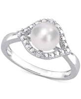 Cultured Freshwater Pearl (7mm) & Lab-Created White Sapphire Accent Ring Sterling Silver