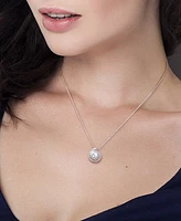 Cultured Freshwater Pearl (8mm) & Diamond Accent Halo 18" Pendant Necklace in Sterling Silver