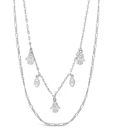 Women's Evil Eye Hamsa and Figaro Chain Layered Necklace