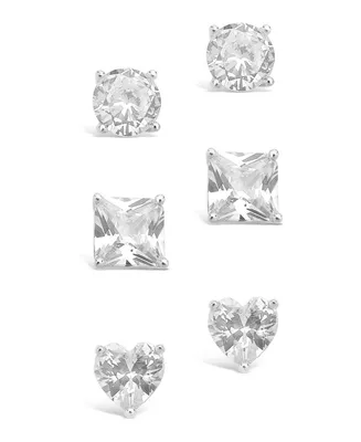 Women's Statement Cubic Zirconia Stud Earrings Set, Pack of 3