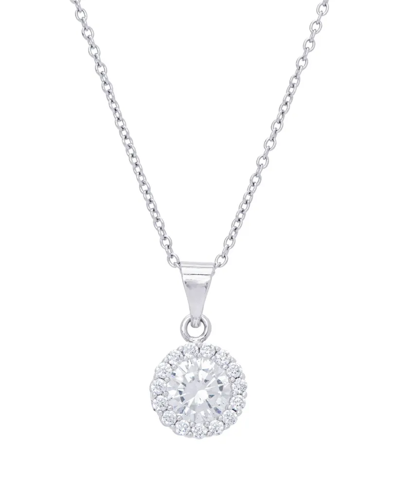 Cubic Zirconia Round Pendant 18" Silver Plate Necklace