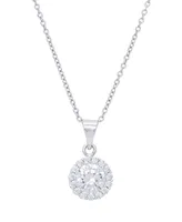 Cubic Zirconia Round Pendant 18" Silver Plate Necklace