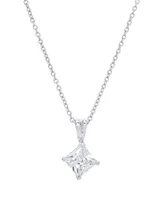 Cubic Zirconia Square Pendant 18" Silver Plate Necklace