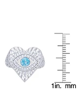 Cubic Zirconia Evil Eye Heart Silver Plate Ring