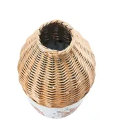 Tall Hand-Woven Rattan and Clay Vase with Distressed Finish, Natural and White