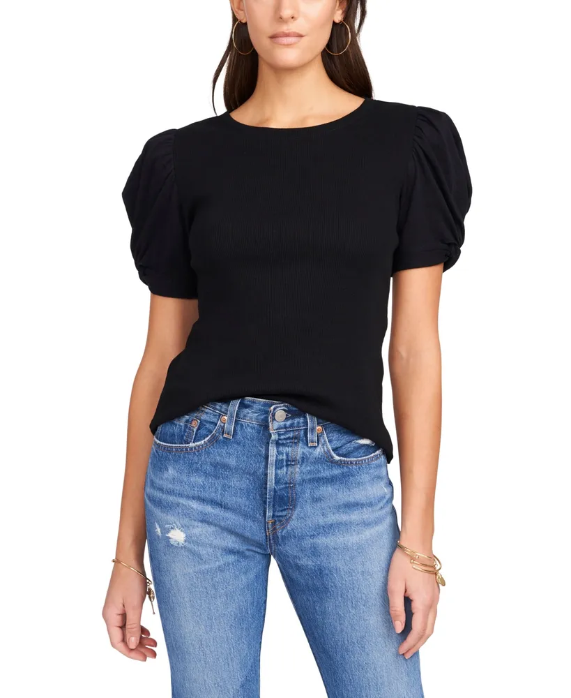 1.state Women's Puff Sleeve Short Knit T-shirt