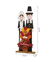 Glitzhome Thanksgiving Pilgrim Couple Porch Decor, 36"