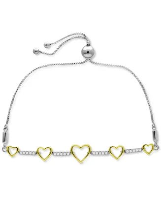 Diamond Graduated Heart Bolo Bracelet (1/6 ct. t.w.) in Sterling Silver & 14k Gold-Plate