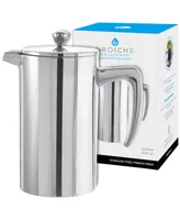 Grosche Dublin Stainless Steel Double Wall Insulated French Press, 34 fl oz Capacity - Silver