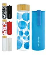 Grosche Venice Glass Water Bottle with Bamboo Lid and Protective Sleeve, 22.6 fl oz Capacity