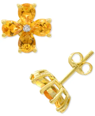 Citrine (2-1/8 ct. t.w.) & Diamond Accent Flower Stud Earrings in 14K Gold-Plated Sterling Silver