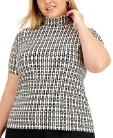 Anne Klein Plus Size Printed Mock-Neck Top