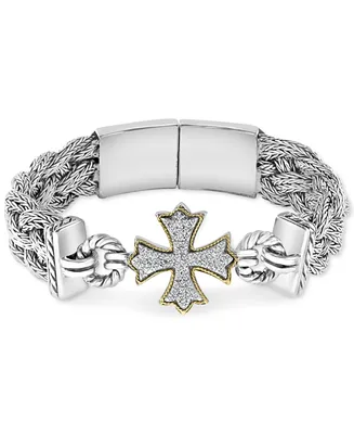 Effy Diamond Cross Woven Bracelet (1/3 ct. t.w.) in Sterling Silver & 18k Gold