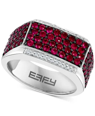 Effy Men's Ruby (2-1/2 ct. t.w.) & Diamond (1/10 ct. t.w.) Ring in Sterling Silver