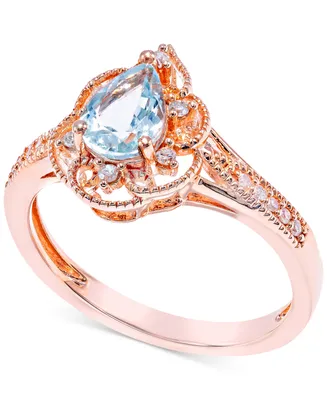 Aquamarine (1/2 ct. t.w.) & Diamond (1/10 ct. t.w.) Ring in 14k Rose Gold