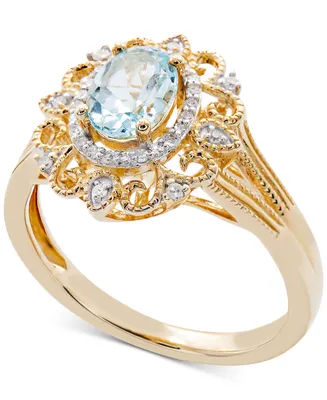 Aquamarine (3/4 ct. t.w.) & Diamond (1/10 ct. t.w.) Ring in 14k Gold