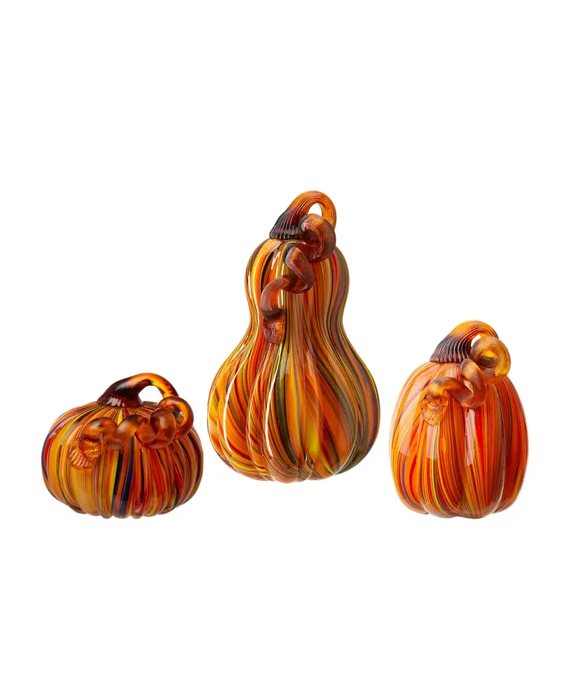 Glitzhome Multi Striped Glass Pumpkin Gourd, Set of 3