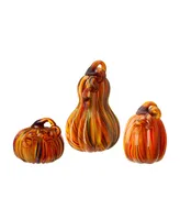 Glitzhome Multi Striped Glass Pumpkin Gourd, Set of 3