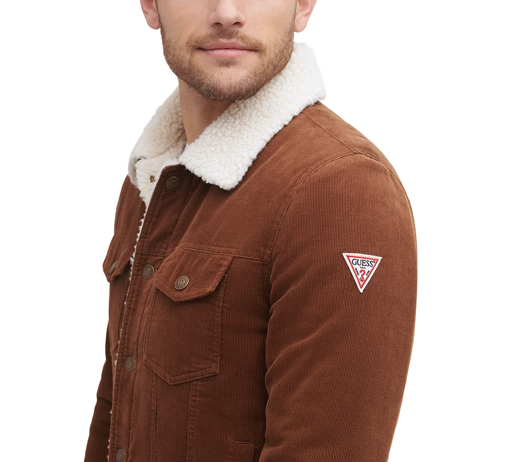 Guess Men's Corduroy Bomber Jacket with Sherpa Collar