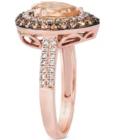 Le Vian Peach Morganite (7/8 ct. t.w.) & Diamond (3/4 ct. t.w.) Teardrop Halo Ring in 14k Rose Gold