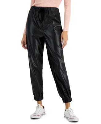 Tinseltown Juniors' Faux-Leather Jogger Pants, Created for Macy's