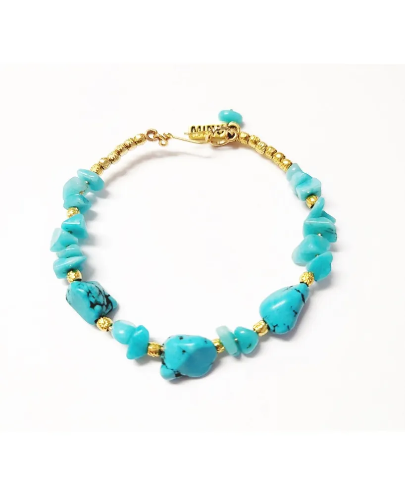 Women's Asiris Bangle with Turquoise and Amazonite Stones - Gold