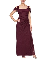 Alex Evenings Petite Cold-Shoulder Draped Metallic Gown