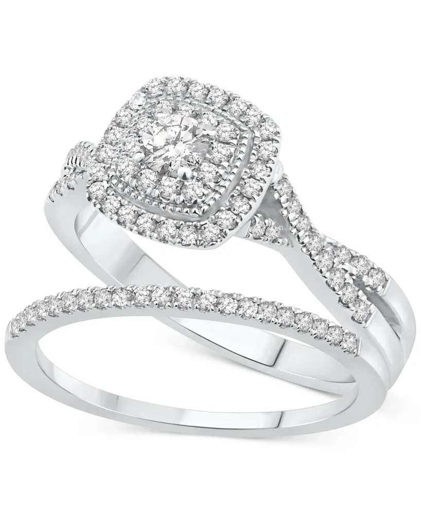 Diamond Cushion Halo Twist Bridal Set (5/8 ct. t.w.) in 14k White Gold