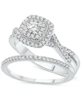 Diamond Cushion Halo Twist Bridal Set (5/8 ct. t.w.) in 14k White Gold