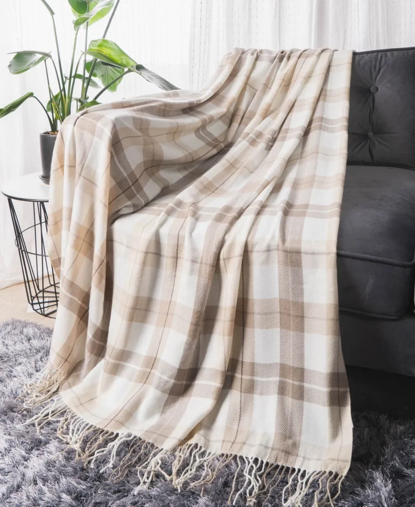 Yarn-Dyed Woven Plaid Throw with Fringe, 60" x 50"