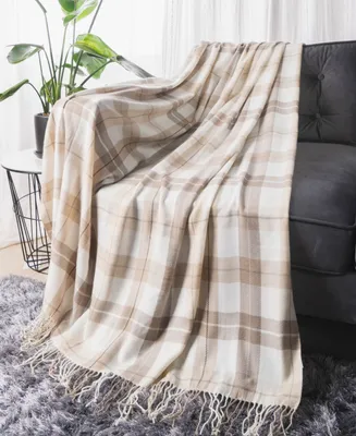 Happycare Textiles Yarn-Dyed Woven Plaid Fringe Throw, 60" x 50"