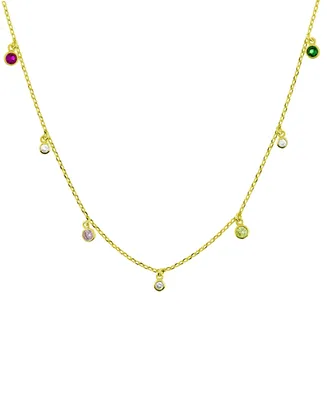 And Now This Multi Channel Color Stone Drop Necklace, Gold Plate 16"+2" extender - Gold