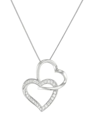 Diamond Double Heart Pendant Necklace (1/4 ct. t.w.) in Sterling Silver
