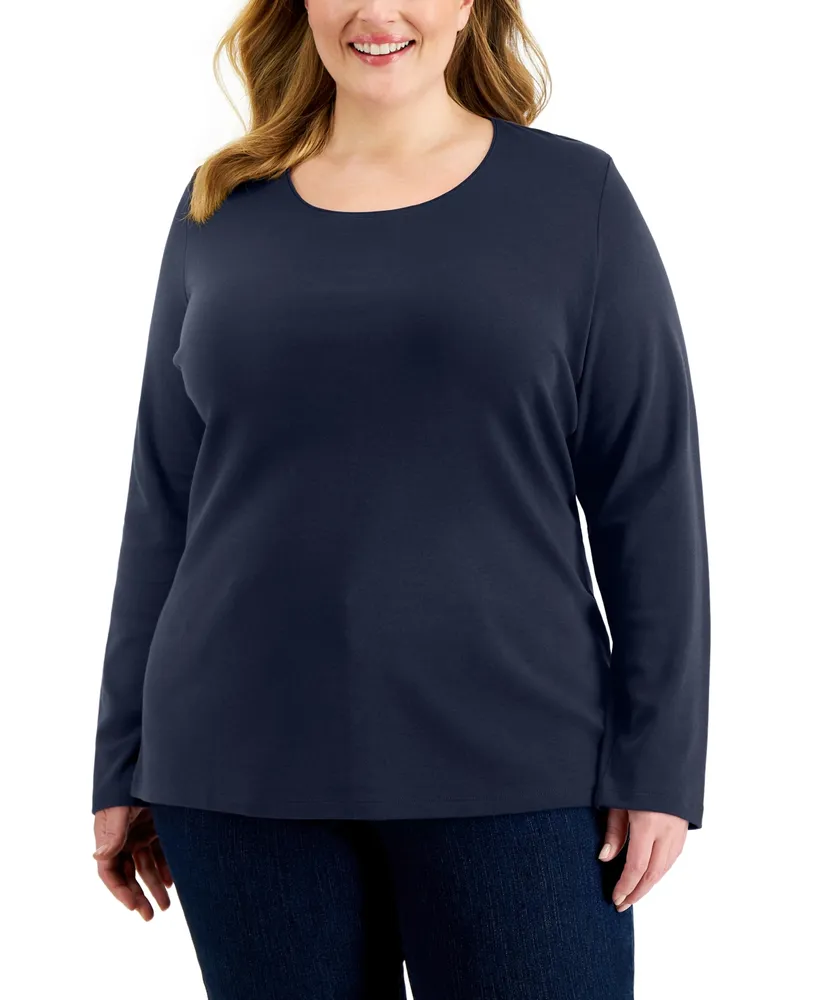 Karen Scott Plus Size Long Sleeve Top, Created for Macy's