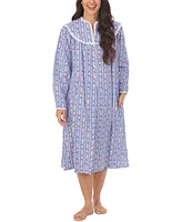 Lanz of Salzburg Cotton Lace-Trim Flannel Nightgown