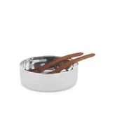 Nambe Nest Chillable 9.5" Round 3 Piece Salad Set with Servers - Silver