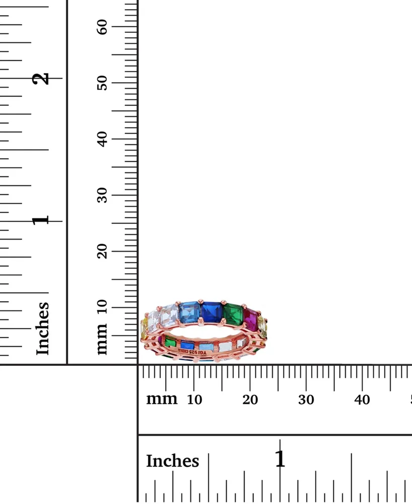 Rainbow Princess Cut Cubic Zirconia Eternity Band 14k Rose Gold Plated Sterling Silver