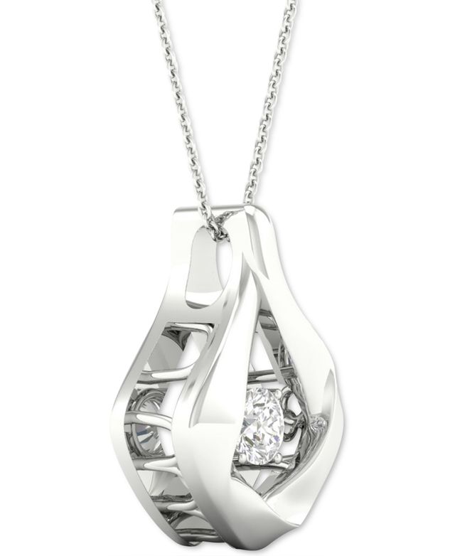 Twinkling Diamond Star Diamond Framed Solitaire 18" Pendant Necklace (1/5 ct. t.w.) in 10k White Gold