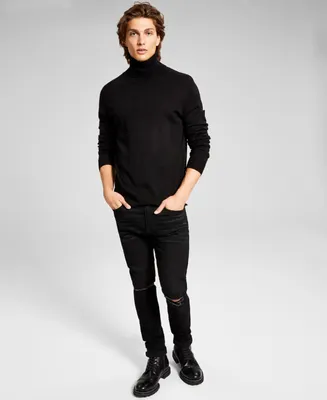 Kenneth Cole Mens Mock-Neck Sweatshirt, Black, Large 