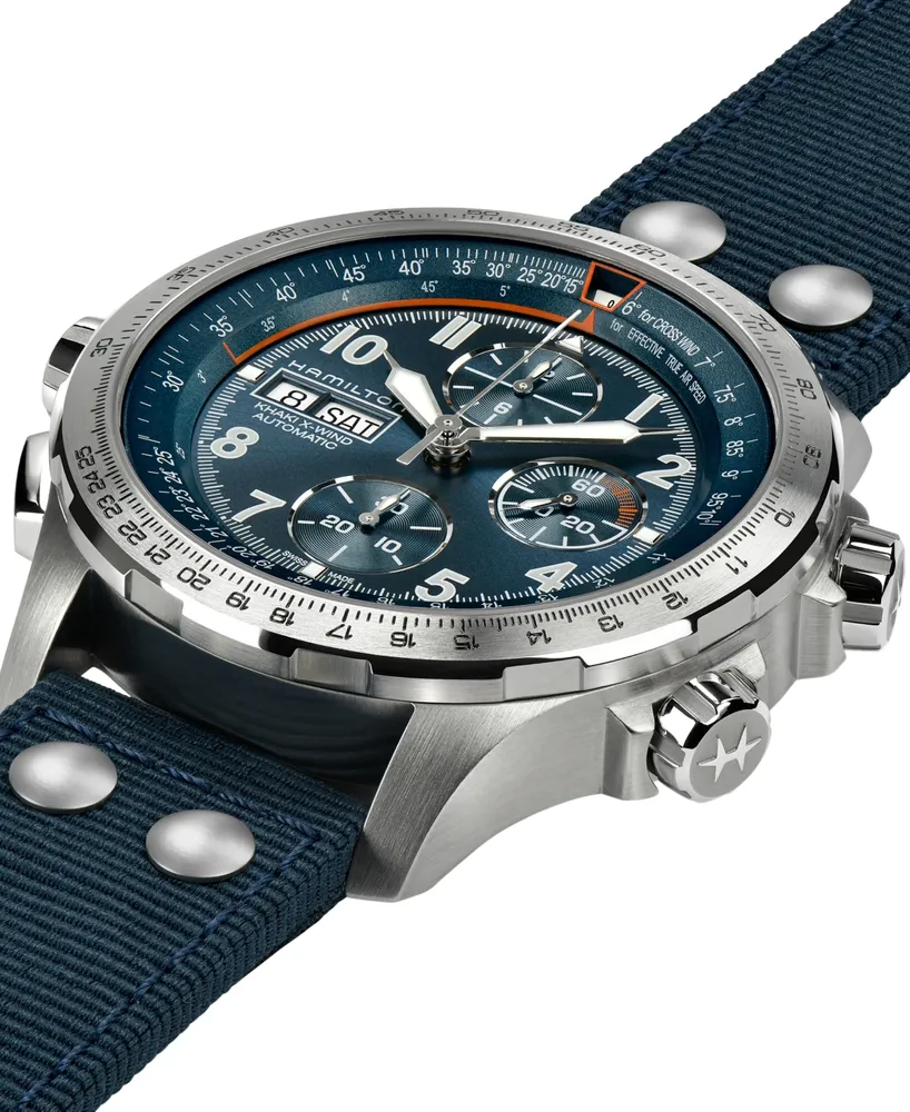 Hamilton Men's Swiss Automatic Chronograph Khaki Aviation X-Wind Blue Textile Strap Watch 45mm
